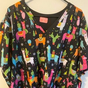 Fiesta llama Christmas scrub top